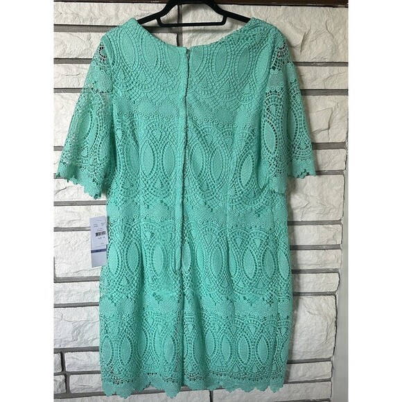 R & K Women's Size 18 Mint Green Lined Lace Knee Length Sheath Dress Cocktail - Picture 6 of 9